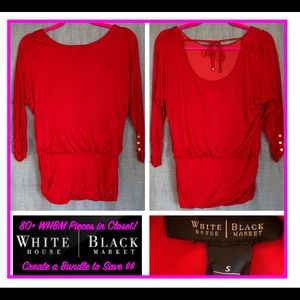 WHBM 3/4 Sleeve Blouson Top with Tie Back
